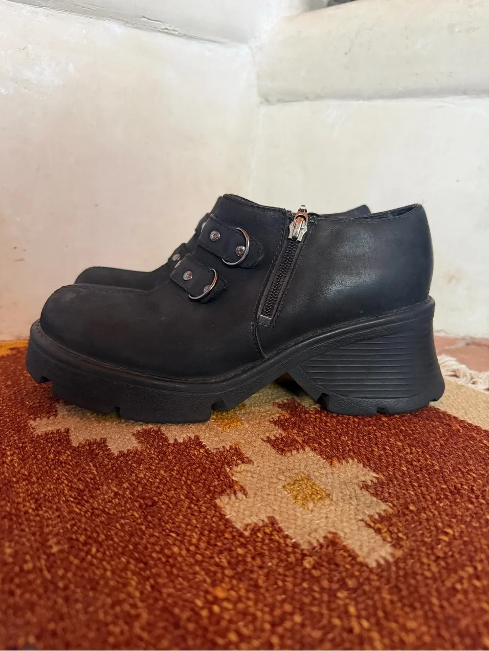 Y2K Harley-Davidson Black Chunky Heel Ankle Booties with Buckle Straps
